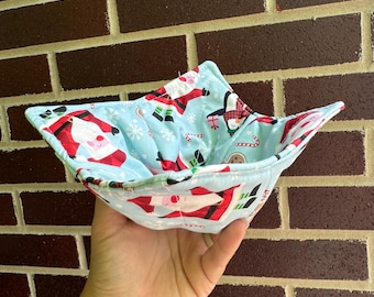 Comfortable Microwave Bowl Cozy -  Custom Design Cozies | Unique Gift for Enthusiast, Friends, & Birthdays - Santa penguin Christmas winter