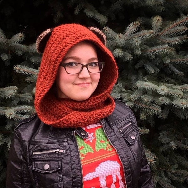 Ewok Scoodie, bufanda Ewok, bufanda con capucha de ganchillo, accesorio de invierno hecho a mano, bufanda infinita acogedora - tamaño infantil, adulto pequeño mediano grande XL