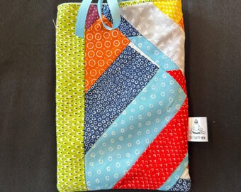 Kindle e-reader book sleeve case pouch - rainbow patchwork angles