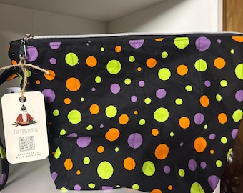 Project Bag for Knitting | Crochet | Embroidery | Cross Stitch | Sewing | Halloween polka dots orange green purple