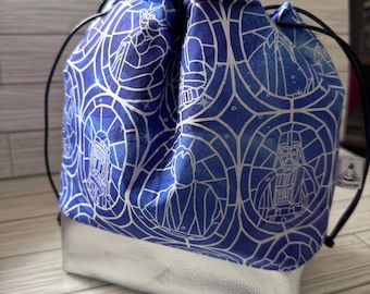 LARGE Drawstring Bag for Knitting | Crochet | Embroidery | Cross Stitch | Sewing | Project Bag | Yarn Tote | Galaxy Characters Stained Glass