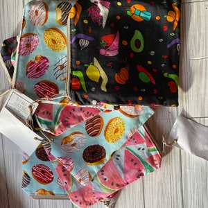 Reusable snack bag pouch Eco Friendly sustainable lunch bag pouch - Choose your Print Doughnut Banana Watermelon