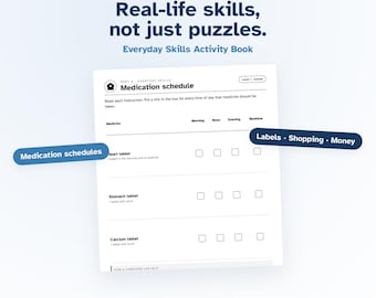 Large Print Everyday Skills Activity Book | Stroke, Dementia, TBI Rehab (PDF)
