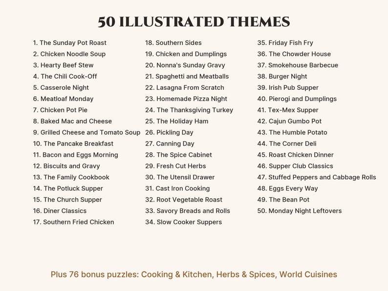 The list of illustrated puzzle themes
