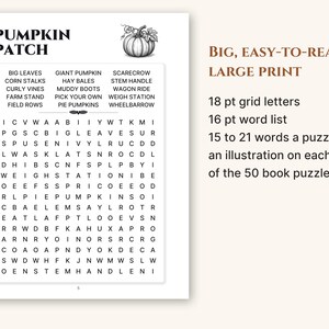 A full puzzle page showing 18 pt grid letters and a 16 pt word list
