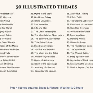 The list of illustrated puzzle themes