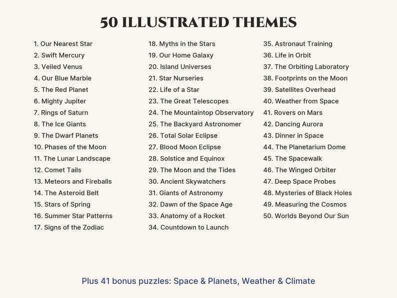 The list of illustrated puzzle themes