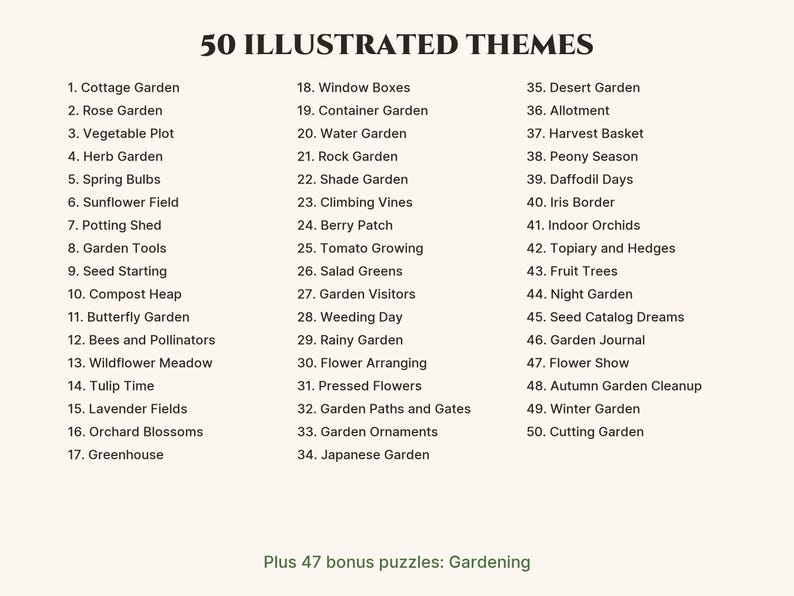 The list of illustrated puzzle themes