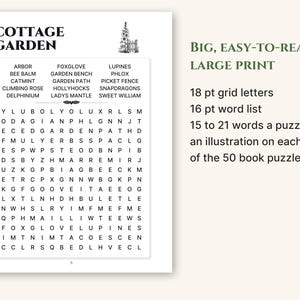 A full puzzle page showing 18 pt grid letters and a 16 pt word list