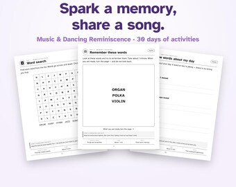 Dementia Music Activities Printable: Large Print Reminiscence Workbook for Seniors