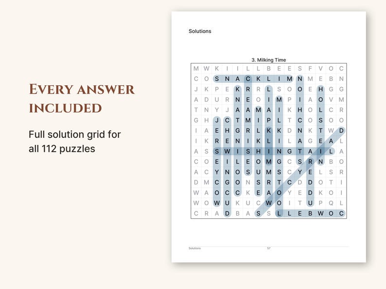 An answer key page with highlighted words