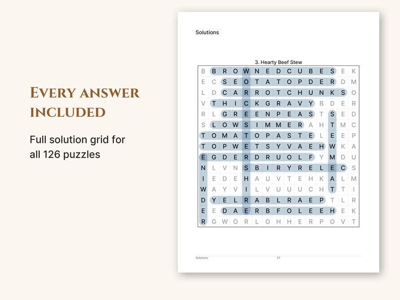 An answer key page with highlighted words