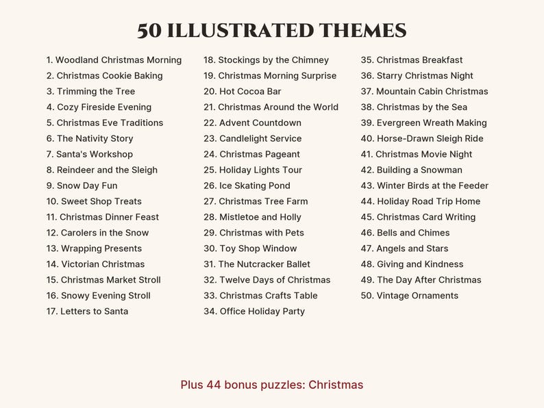The list of illustrated puzzle themes