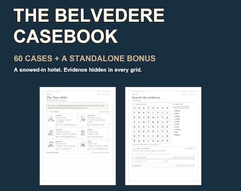 Murder Mystery Word Search Printable, Belvedere Casebook, 60 Cases + Bonus, Letter & A4 PDFs