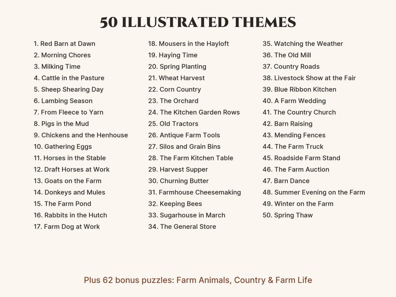 The list of illustrated puzzle themes