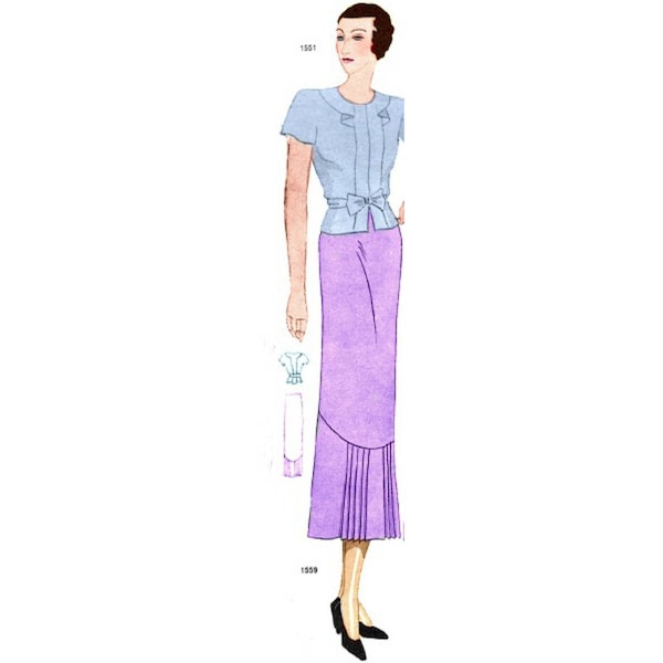 Plus Size Pattern (or any size) Vintage 1934 Blouse and Skirt - PDF - Pattern No 1551 1559 Marylou Instant Download