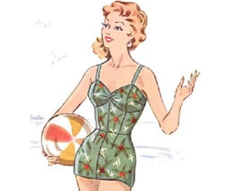 Plus Size (or any size) Vintage 1950s Swimsuit Pattern - PDF - Pattern No 125 Dianne