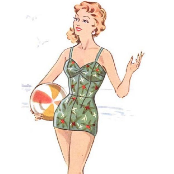 Plus Size (or any size) Vintage 1950s Swimsuit Pattern - PDF - Pattern No 125 Dianne