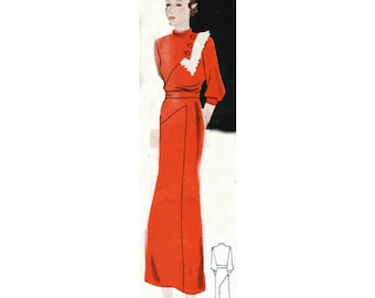 Plus Size (eller valfri storlek) Vintage 1934 Klänning Mönster - PDF - Mönster nr 1601 Claire 1930-talet 30-talsmönster