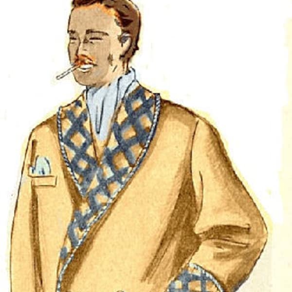 Plus Size (or any size) Vintage 1949 Mens Smoking Jacket Sewing Pattern - PDF - Pattern No 100 Rufus 1940s 40s 1950s 50s