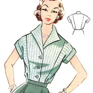 Plus Size (or any size) Vintage 1950s Blouse Pattern - PDF - Pattern No 100 Jennifer