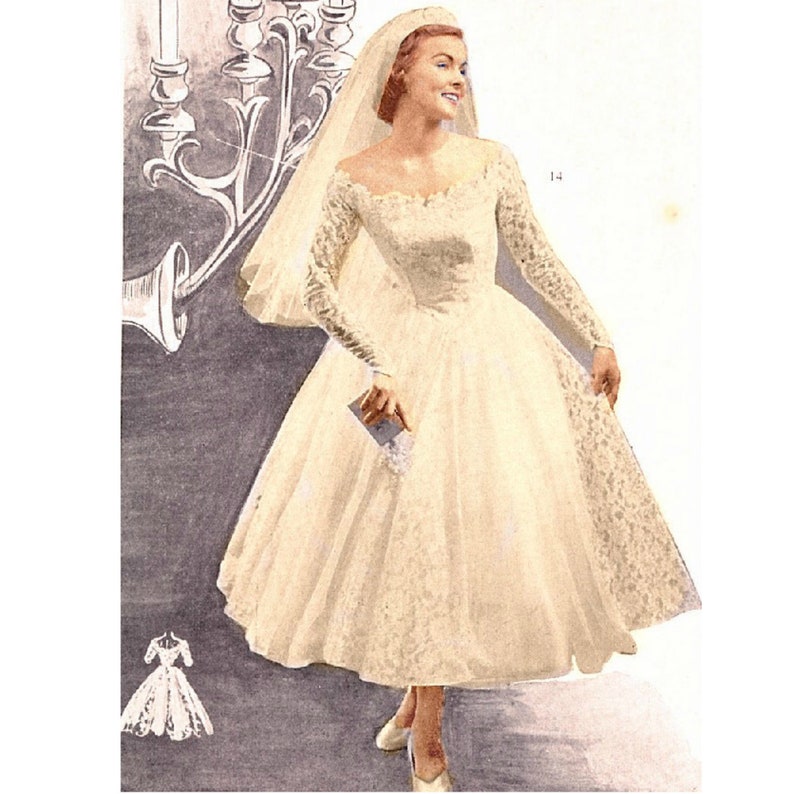 Plus Size or any size Vintage 1949 Wedding Dress Sewing Pattern PDF Pattern No 14 Mae 40s 50s 1940s 1950s Retro Rockabilly Swing Lace image 1