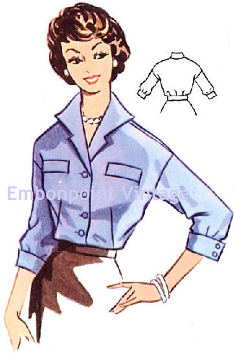 Plus Size or any size Vintage 1950s Blouse Pattern PDF Pattern No 96 Michelle image 2