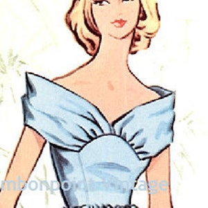 May include: A light blue dress with a sweetheart neckline and a gathered skirt. The dress has a fitted bodice and a wide, flowing skirt.