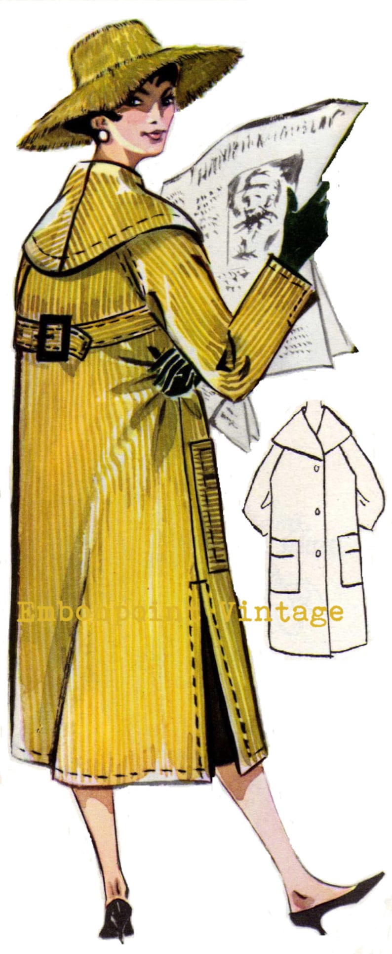 Vintage Sewing Patterns Plus Size or any size 1956 Trenchcoat Overcoat Raincoat PDF Pattern No 40 Jeanie image 2