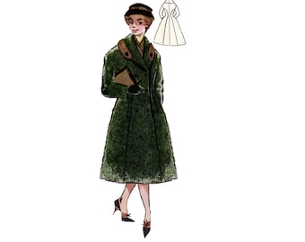 May include: A woman wearing a green fur coat with brown trim and a brown hat. She is holding a brown folder and is wearing black heels.