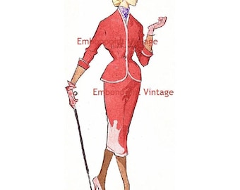 Plus Size (or any size) Vintage 1949 Skirt Suit Sewing Pattern - PDF - Pattern No 36 Domina