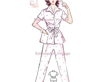 Plus Size (or any size) Vintage 1950s Pyjama Shirt Pattern - PDF - Pattern 225a Veronica Shirt