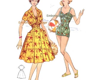 Plus Size (or any size) Vintage 1950s Beach Skirt Pattern - PDF - Pattern No 124b Yvonne