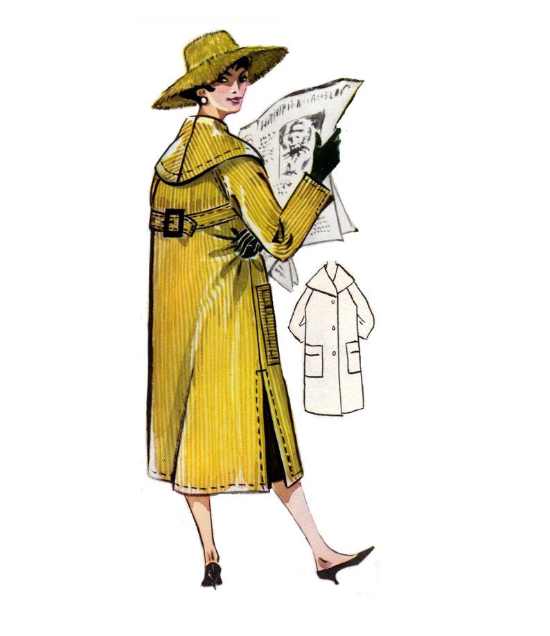 Vintage Sewing Patterns Plus Size or any size 1956 Trenchcoat Overcoat Raincoat PDF Pattern No 40 Jeanie image 1