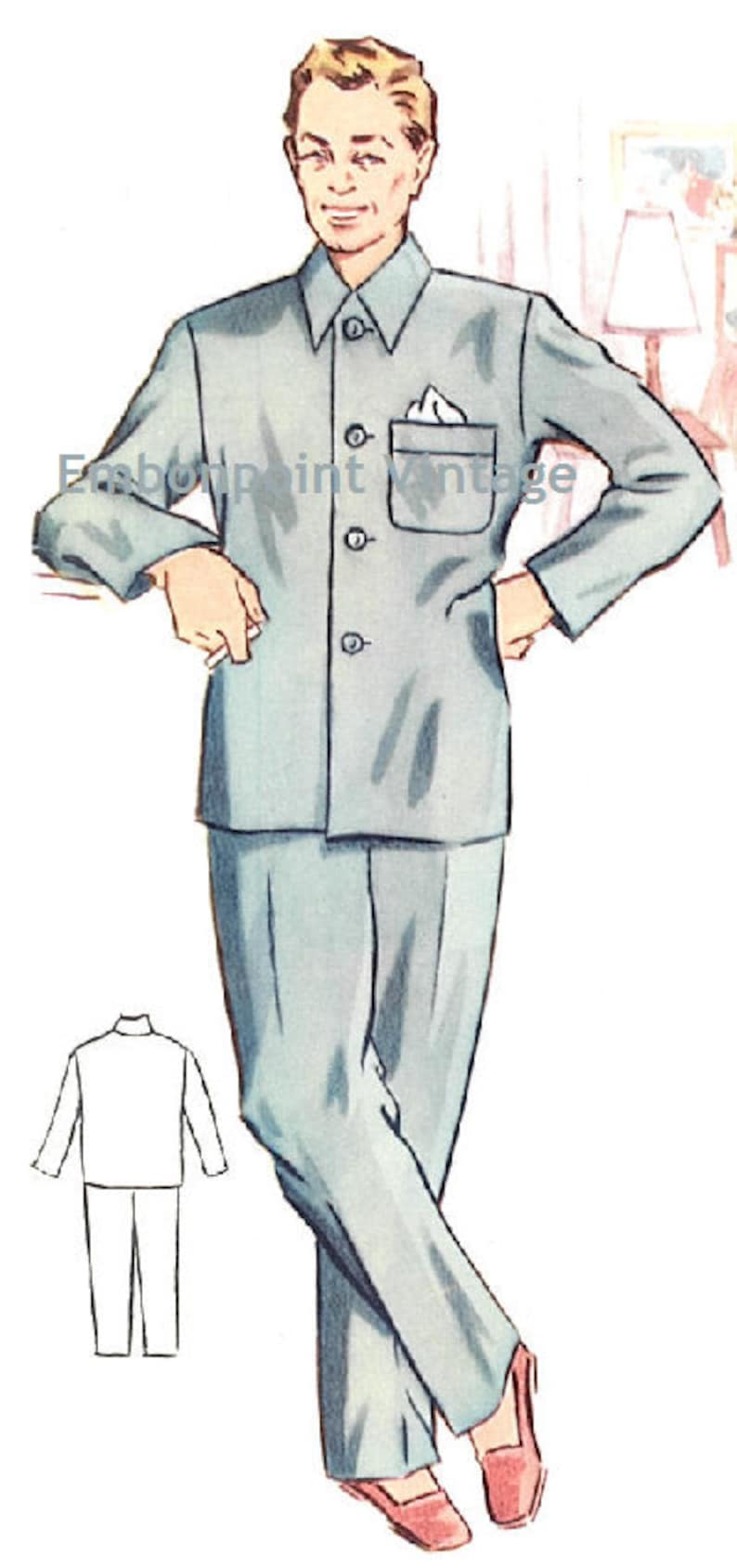 1950s Sewing Patterns | Dresses, Skirts, Tops, Mens Plus Size (or any size) Vintage 1950s Mens Pyjama Shirt Pattern - PDF - Pattern No 185a Edward Pyjama Shirt $8.38 AT vintagedancer.com