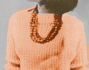 Classic Elegance Knitting Pattern PDF Instant Download No 19 Georgianna: Fancy Knit Sweater Jumper with boat neckline, cuffs and waistband
