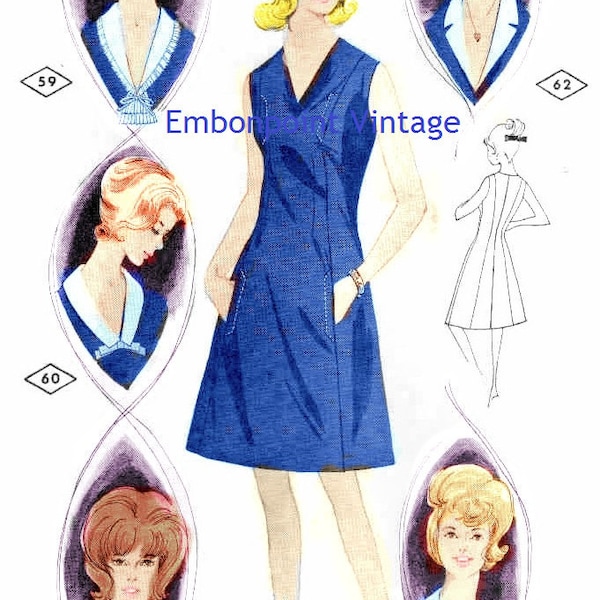 Plus Size (or any size) Vintage 1969 Dress Pattern - PDF - Pattern No 558-63 Shari Dress with Collars