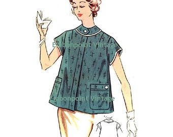 Plus Size (or any size) Vintage 1950s Maternity Smock Pattern - PDF - Pattern No 122 Annette   50s  Fashion Sewing Instant Download