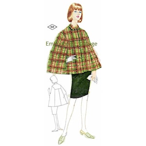 May include: A vintage sewing pattern for a green and red plaid cape with a button-up front. The pattern number is 168. The pattern is for a woman's cape.