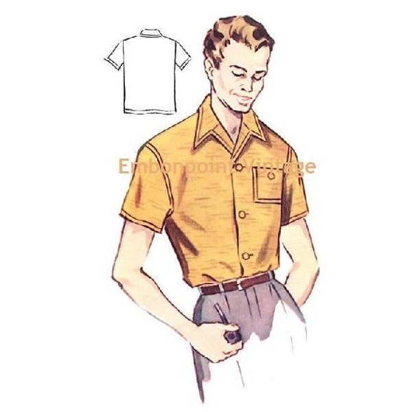 Plus Size (or any size) Vintage 1950s Men's Shirt Pattern - PDF - Pattern No 182 Larry 50s