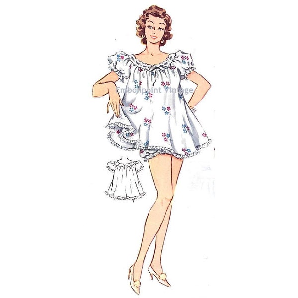 Plus Size (or any size) Vintage 1950s Shortie Pyjamas Pattern - PDF - Pattern No 220 Carmen