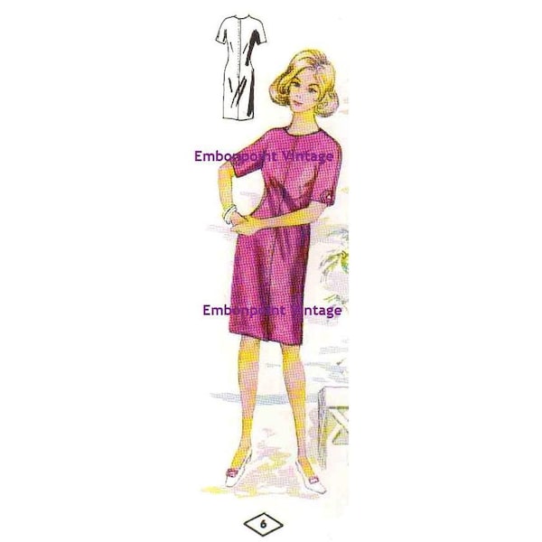 Plus Size (of elke maat) Vintage 1969 Womens Dress Patroon - PDF - Patroon nr. 6 Shelley