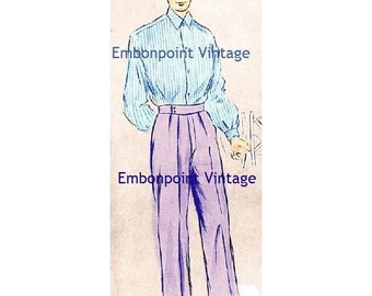 Plus Size (or any size) Vintage 1949 Men's Shirt Sewing Pattern - PDF - Pattern No 98a Kenny Shirt 1940s 40s 1950s 50s