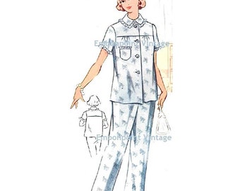 Plus Size (or any size) Vintage 1950s Pyjama Shirt Pattern - PDF - Pattern 222a Janis Pyjama Shirt