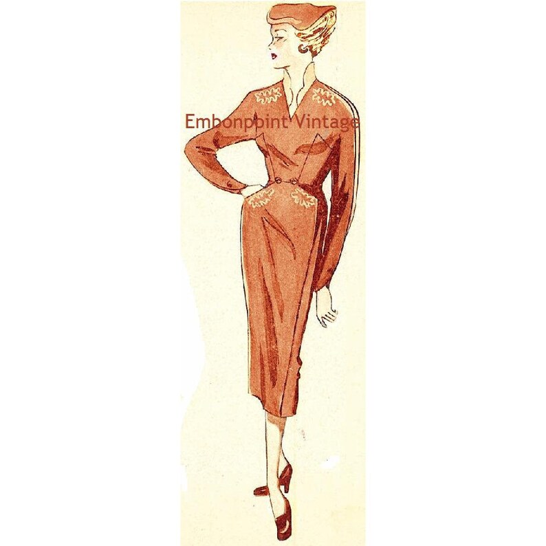 Plus Size or any size Vintage 1949 Dress Sewing Pattern PDF Pattern No 35 Claudette image 1