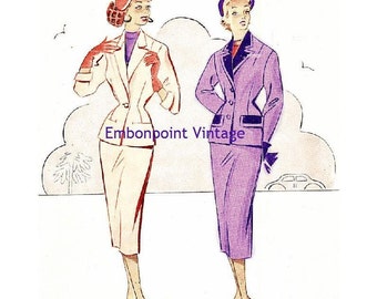 Plus Size (or any size) Vintage 1949 Skirt Suit Sewing Pattern - PDF - Pattern No 51 52 Della