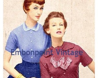 Plus Size (or any size) Vintage 1949 Blouse Sewing Pattern - PDF - Pattern No 46 47 Erma