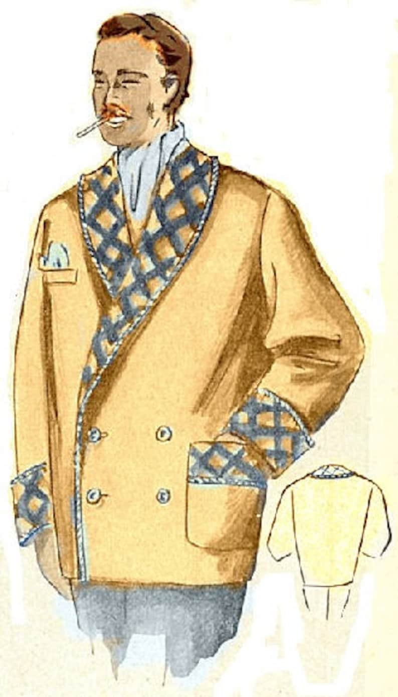 1940s Sewing Patterns – Dresses, Overalls, Lingerie etc Plus Size (or any size) Vintage 1949 Mens Smoking Jacket Sewing Pattern - PDF - Pattern No 100 Rufus 1940s 40s 1950s 50s $12.18 AT vintagedancer.com