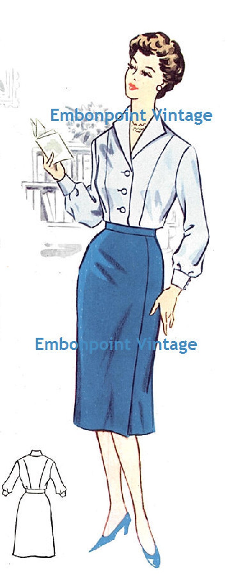 Plus Size or any size Vintage 1950s Blouse Pattern PDF Pattern No 42a: Connie Blouse image 2