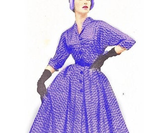 Plus Size (or any size) Vintage 1949 Dress Sewing Pattern - PDF - Pattern No 5 Dixie